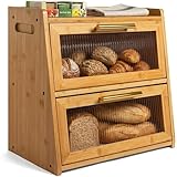 Gennua Kitchen Extra Large Bamboo Bread Box for Kitchen Countertop, Wooden Dual-Layer Breadbox Provides Double the Storage Space, Holds Multiple Loaves, Durable & Beautiful with Frosted Acrylic Panels