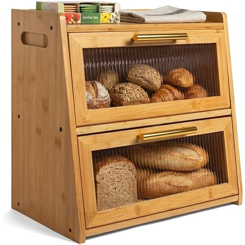 Gennua Kitchen Extra Large Bamboo Bread Box for Kitchen Countertop,