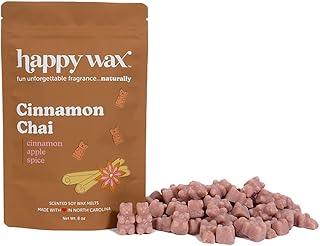 Happy Wax Cinnamon Chai Scented Bear Wax Melts - Natural Strong Fall Scented Infused with Essential Oils - Non Toxic - for use with Warmers (8 oz Pouch)