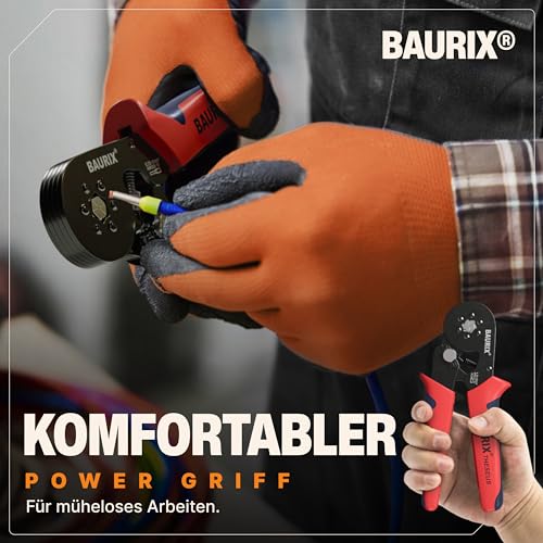 BAURIX® Crimpzange & Abisolierzange mit 2000 Aderendhülsen Set – Sechskant Crimpwerkzeug 0,25–6 mm² – Für zuverlässige Elektroinstallation – THESEUS (6-Kant) & AKURA