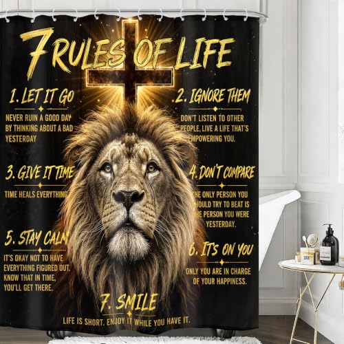 Lion Quotes Shower Curtain 60x72 Men Inspirational Cool Boy Bathroom Decor