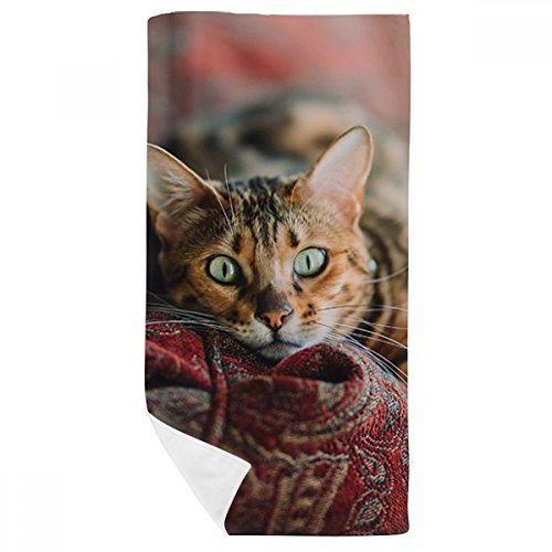 Oeil de chat vert serviette de bain douce 35x70cm contre la peau irritée