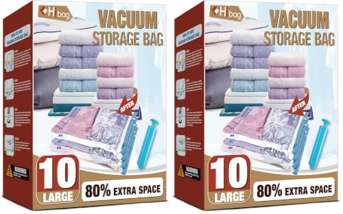 Image of Vacuum Storage Bags, 10 Large Vacuum Seal Bags for Clothing (Pack of 2)