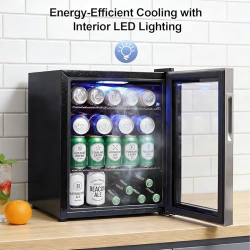 Image of Mini Fridge Cooler - Small Beverage Refrigerator Stainless Steel Glass Door for Soda Beer Wine-Countertop Drink Cooler for Home, Dorm, Office or Bar, Electronic Temperature Control,1.4cu.ft.