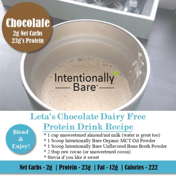 Intentionally Bare Bone Broth Protein Powder – 20 Grams Protein - Collagen Types 1, 2 & 3 - Grass-Fed, Pasture Raised Cows - Dairy Free – Unflavored - 20 Servings