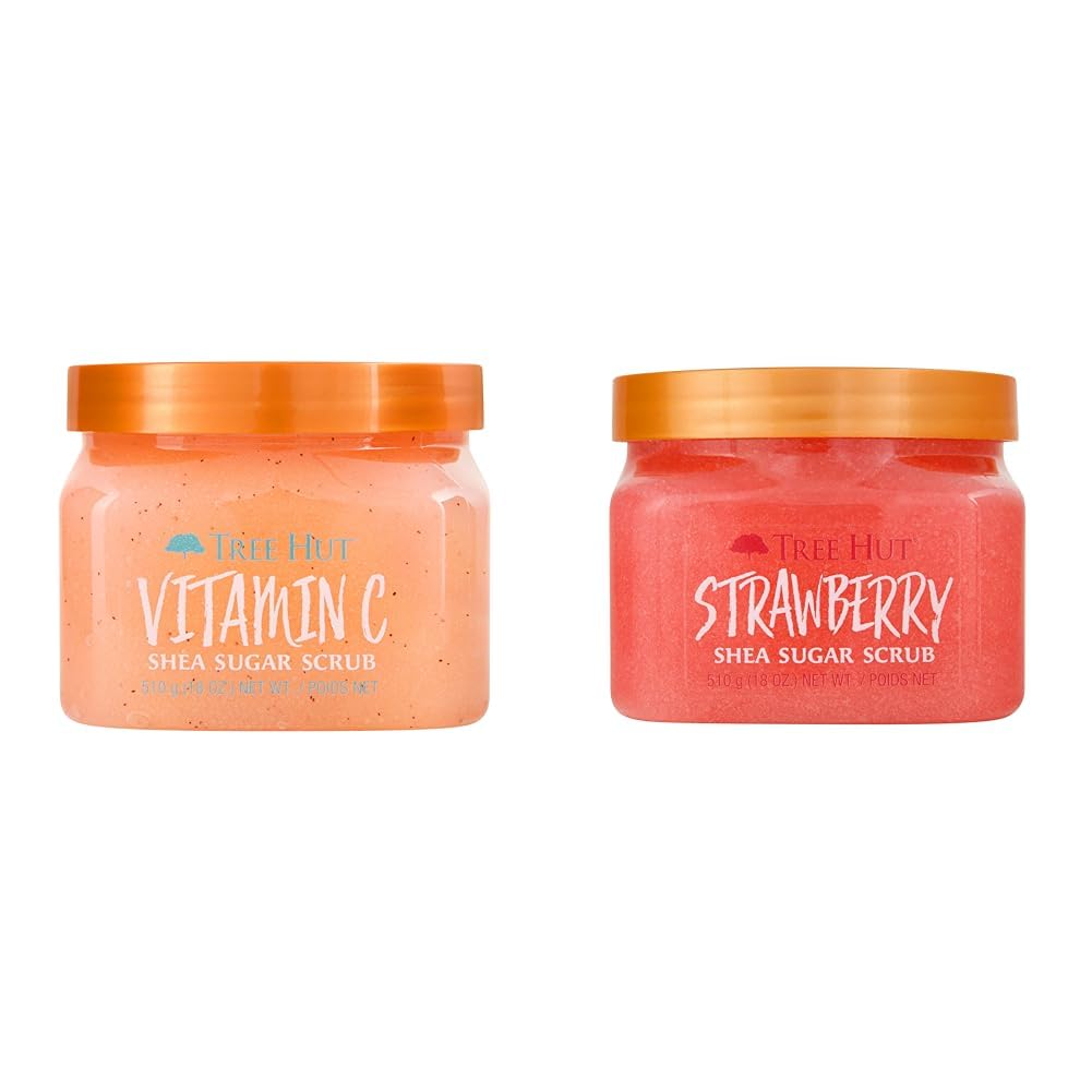 Tree HutVitamin C and Strawberry Shea Sugar Body Scrubs, Both 18 oz, Ultra Hydrating and Exfoliating