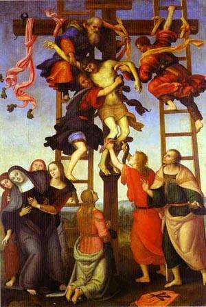 Peinture à l'huile Filippino Lippi Pietro Perugino The Deposition 1500s format 20x24 pouces