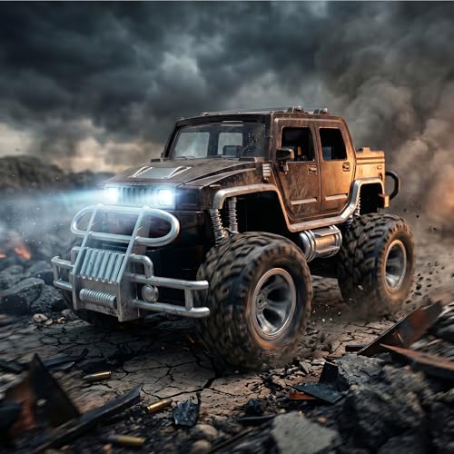 Image of Amazon Brand - Jam & Honey Off Roader Rechargeable Remote Control Car | RC Monster Truck with LED Headlights, Type-C Charging, Anti-Skid Tyres, 120 Ft Range | 2.4GHz Remote Controller (MT507) (Black)