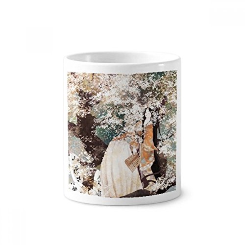 Cadeau porte-brosse à dents céramique style chinois | Tasse blanche illustrée originale 350ml