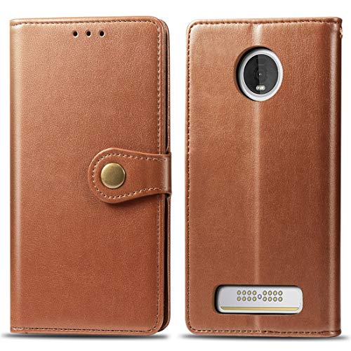 Étui en cuir Moto Z4 marron avec lanière chic et cadre photo élégant