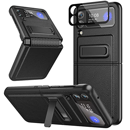 Fewdew for Z Flip 4 Case,Galaxy Z Flip 4 Case with Hinge Protection Camera Lens Screen Protector & Kickstand Wireless Charging,All-Inclusive Protective Cover Case for Samsung Galaxy Z Flip 4 5G,Black