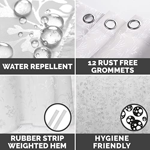 Lynxtex White Shower Curtain For Bathroom Decor - Floral White Curtain Modern Shower Curtains For Bathroom - Farmhouse Waterproof Polyester Shower Curtain White With Hooks 72 X 72 Inch #TOP2