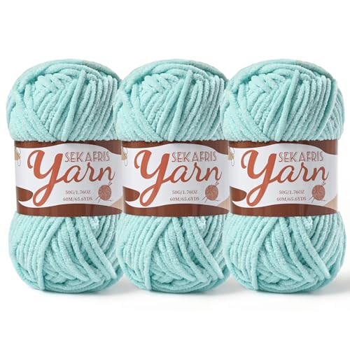 Image of 3 Pack Fluffy Velvet Yarn for Crocheting,Baby Blanket Yarn for Crocheting Soft,150g(196.8yds) Amigurumi Yarns,Plush Chenille Crochet Yarns,Puzzle Yarn for Crochet Weaving Craft(3 Aqua Green)