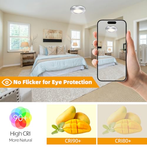 Image of 5.5 Inch Dimmable LED Disk Light, 14W 870 LM Low Profile Recessed Surface Mount Light Fixture, Round Metal Ceiling Light, Heavy Duty, 3000K Warm White, Brushed Nickel, 2 Pack