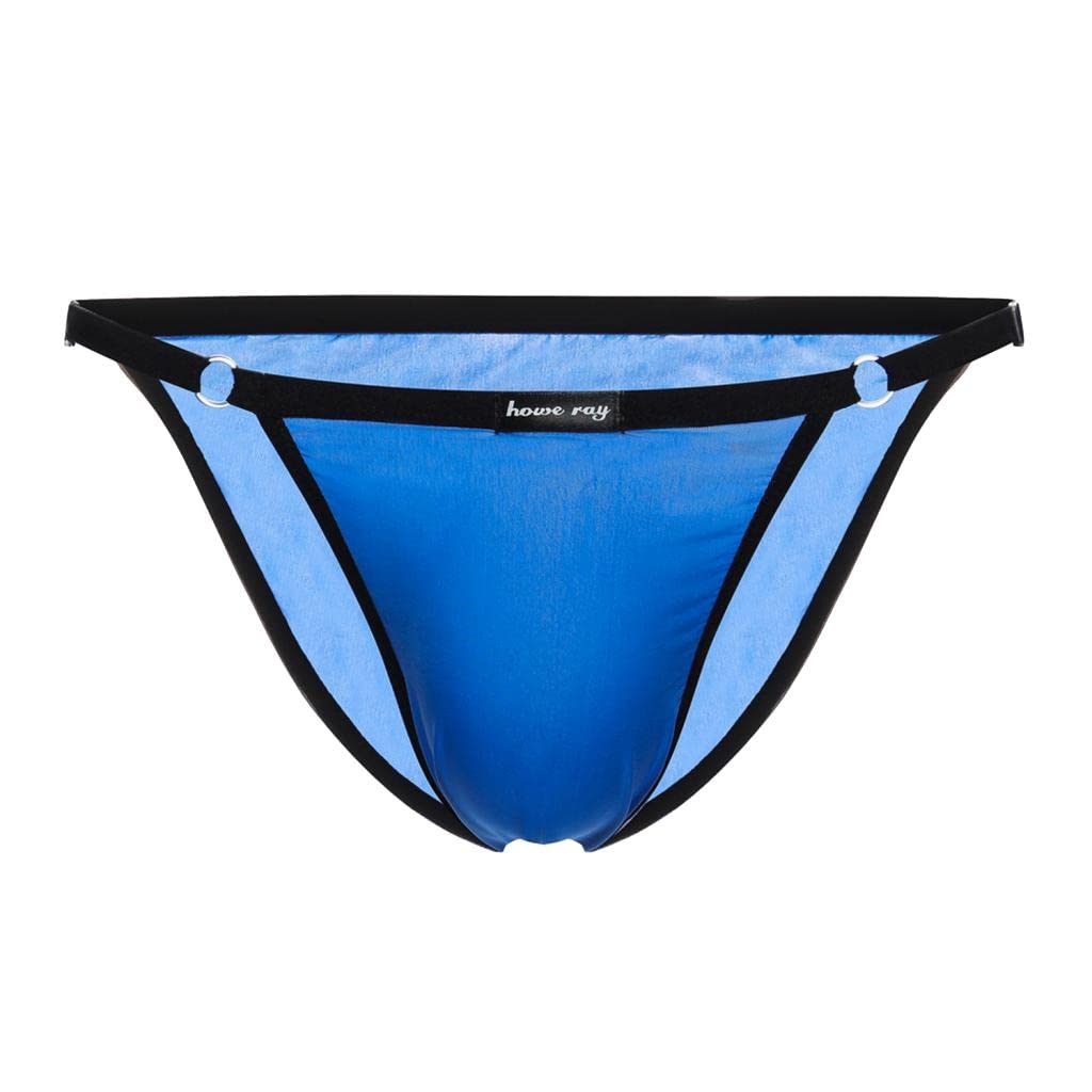 Mens Ice Silk Low Rise Briefs Underwear String Bikini Adjustable Royal Blue-image-9