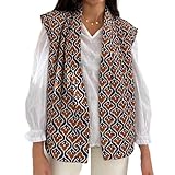 HzDazrl Chaleco vintage con estampado floral para mujer, estilo Y2K, sin mangas, con frente abierto, informal, bohemio, retro, para otoño, Chaleco acolchado azul marino, L
