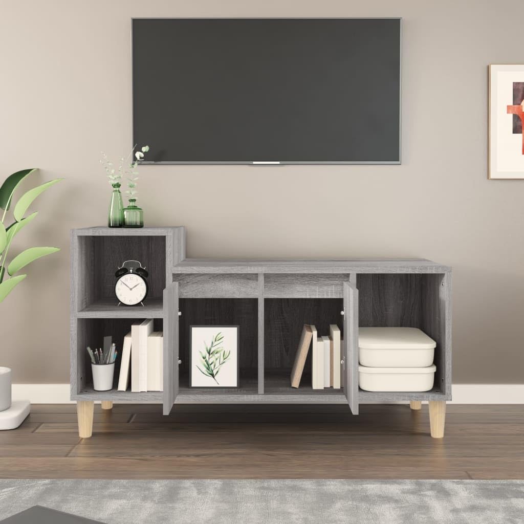 Mobile TV bianco con robusto piano superiore e spazio per lettori DVD, porte e scomparti in legno con supporto da parete incluso