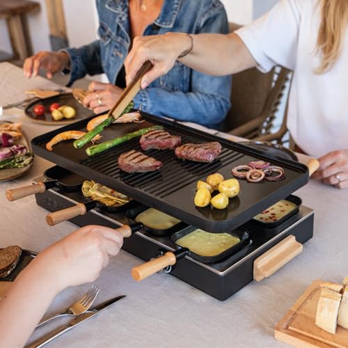 BOSKA Raclette Grill Party – Raclette 8 Personen – PFAS-frei – Keramische Grillplatte – Griffe aus Buchenholz – Wendeplatte aus Aluminium – Schwarz – Bild 2