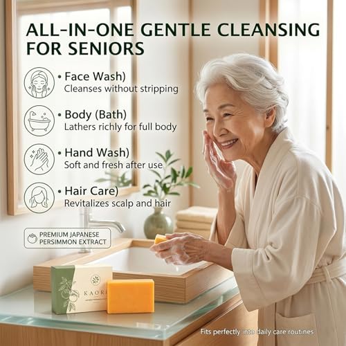 Image of Kaori Deodorizing Persimmon Soap for Old People Smell & Nonenal, Moisturizing Mature Skin, Renewing & Purifying Body Wash, Persimmon Soap for Body Odor with Natural Persimmon Extract for Men & Women