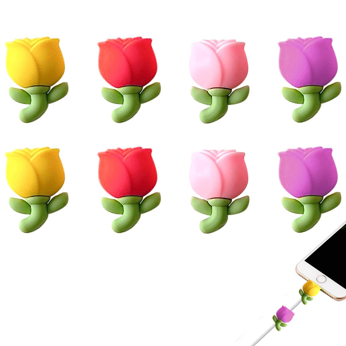 8 pezzi di cavo di ricarica Saver carino fiore cavo di ricarica protezione carino tulipano fiori morbido cavo USB compatibile con iPhone di tipo C la maggior parte dei telefoni cellulari e