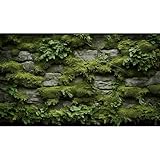Rock Wall Aquarium Background Inner Wall Adorned with Lush Green Moss Fish Tank Background Stone Rock Wall Reptile Tank Background Moss with Stone Wall Reptile Habitat Terrarium Background 36x18in
