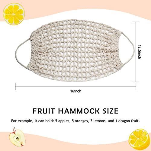 Fruit Hammock Under Cabinet with Hooks, Macrame Hanging Fruit Basket for Kitchen, Produce Hammock Banana Hanger, Boho Fruit and Veggie Storage Net, Space Saving Kitchen Organizer. — view 5