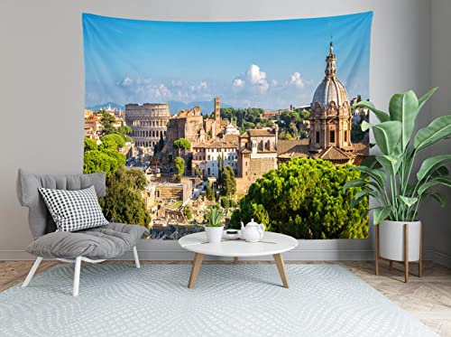 Loccor Rome Italy Tapestry Colosseum Roman Square Italian City Skyline Tapestry Wall Hanging Ancient Rome Landmark Wall Art Italian Theme Banner Bedroom Living Room Dorm Home Decor 179X118 Inches #TOP4