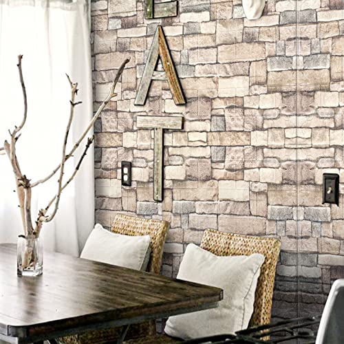 Shikha 3D Wall Panel Faux Stone Design Farmhouse 10 Pack 3D Self-Adhesive Bricks Wallpaper Living Room Bedroom Background Wall Decoration(10, Natural Granite Stone) #TOP5