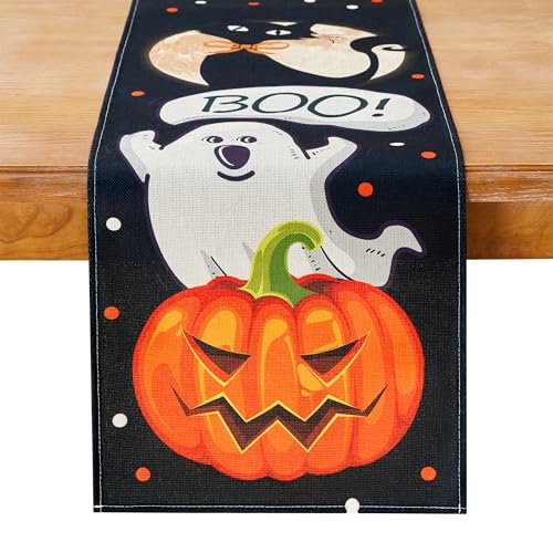YATOJUZI Black Cat Table Runner - Halloween Table Runners Black Cat Ghost Pumpkin...