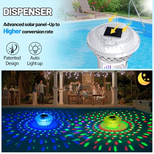Image of FineBud2025 Upgrade Solar Chlorine Floater, Pool Chlorine Floater with Colorful Light, Button Control Floating Chlorines Dispenser for Pool, Adjustable Flow chlorines floaters (Purple)