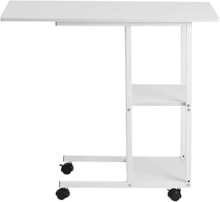 Haofy 3 Tiers Over Bed Table, Portable Mobile Over Bed Desk, Sofa Couch Rolling Wheel Laptop Computer Desk, Bedside Laptop Overbed Table with 4 Rolling Wheels