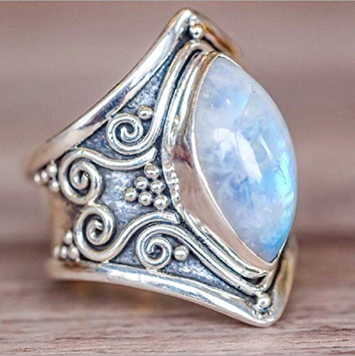 Victorian Style Boho 925 Silver Natural Vintage Moonstone Women Jewelry Elegant Gemstone Wedding Ring Size 6-11 (Size 9)2