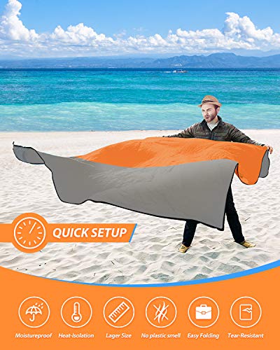 Beach Blanket,Bymore Sand Free Giant Beach Blanket Mat(9'x10') for 7-10 Adults,Waterproof Sandproof & Lightweight Oversized Picnic Beach Mat with 6 Stakes for Travel Camping Hiking and Music Festivals - Thumbnail 2
