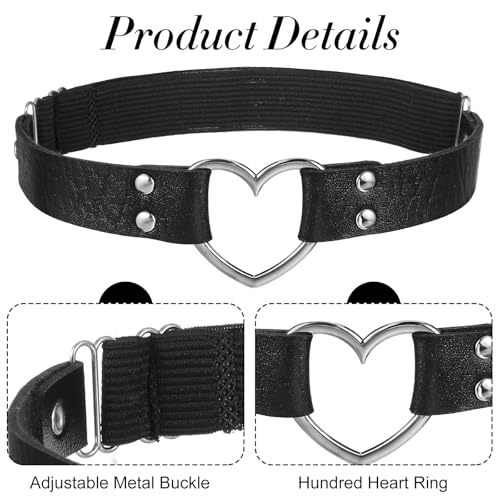 2Pcs Adjustable Heart Garter, Thigh Garter Belt PU Leather Heart Garters Belt Punk Rock Thigh Straps Elastic Leg Garters for Women Cosplay Parties Music Festival2