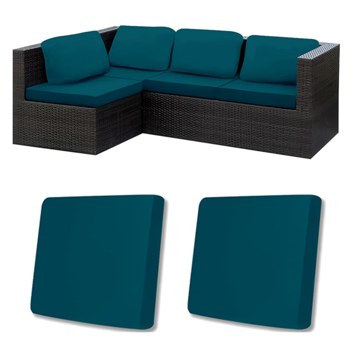 Hiseng Outdoor Patio Cushion Covers Replacement Solid Color for Rattan Furniture Garden Chair Pad Sofa Seat Cushion, Soft Stretch Washable Couch Slipcovers, 50x50 60x60 cm (Turquoise,2 PCS)