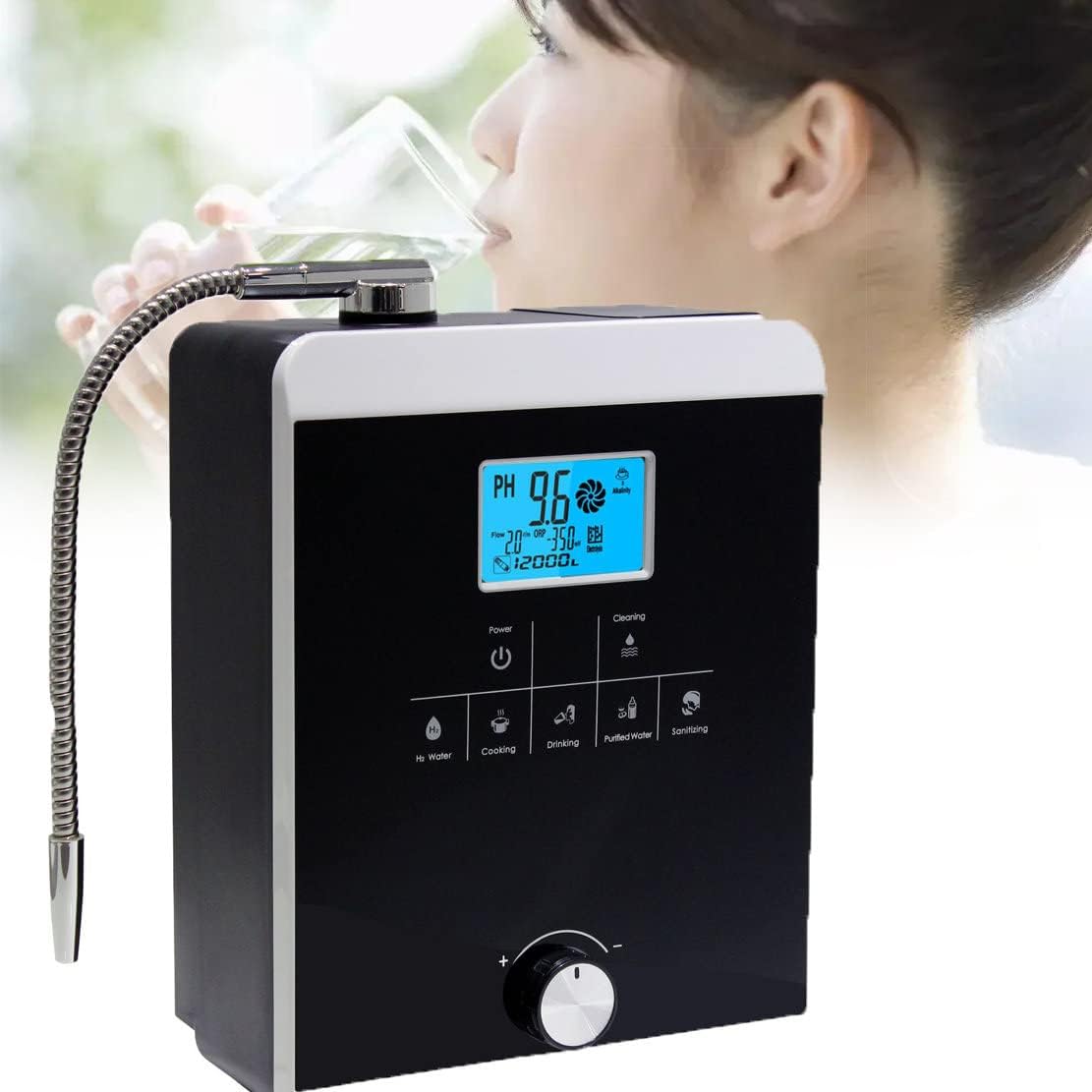 Alkaline Water Ionizer Machine, Orp+500 to -800 Ph 3.5-10.5 Alkaline Acid Water, Water Purifier Machine Instant Heating 58°C/3.8 Inch LCD Display Ion Water Machine