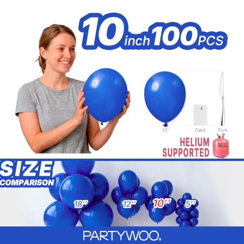 Image of PartyWoo Royal Blue Balloons 100 pcs 10 Inch Matte Dark Blue Latex Helium Balloons for Graduation Independence Day Memorial Day Baseball Baby Shower Gender Reveal Birthday Party Decorations Blue-Y59