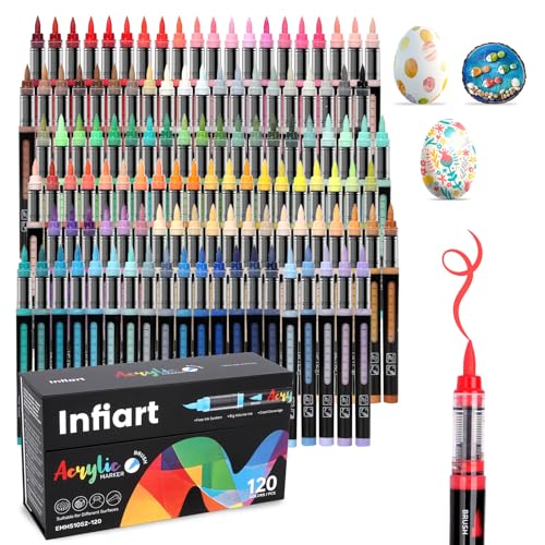 Image of Acrylic Paint Markers Brush Tip 120 Colors Acrylic Paint Pens Automatic Ink Control Acrylic Markers for Wood, Stone, Glass, DIY & Art Supplies