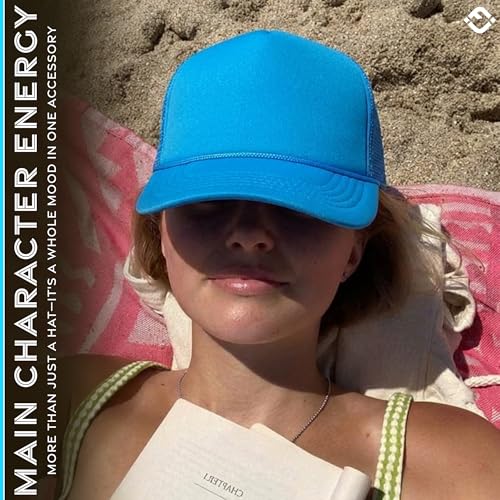 Image of Funky Junque Foam Trucker Hat, Trucker Hats for Women & Men - Blank Adjustable Snapback Mesh Back Baseball Cap