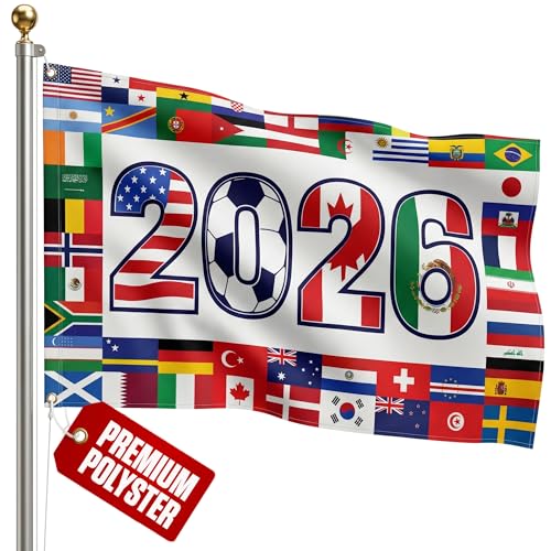 2026 World Cup Soccer Nations Flag 5x8 Ft – All Countries 2026 Flags Double Sided Printed Polyester with Brass Grommets Decorations Soccer Supporters Flag, Tournament Fans Gifts