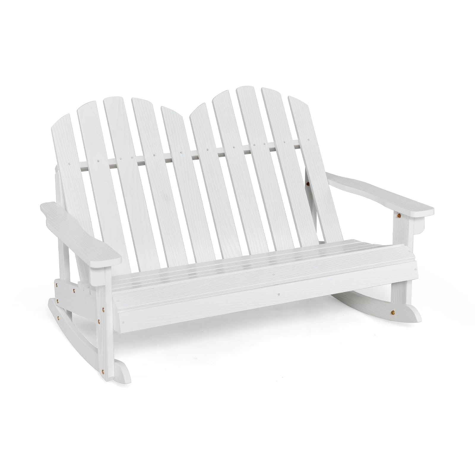 COSTWAY Sedia a Dondolo Adirondack per Bambini, in Legno di Abete, Panchina da Esterno 2 Posti con Dondolio Sicuro, Schienale Alto e Braccioli, Portata 100 kg, Dondolo da Giardino e Balcone (Bianco)