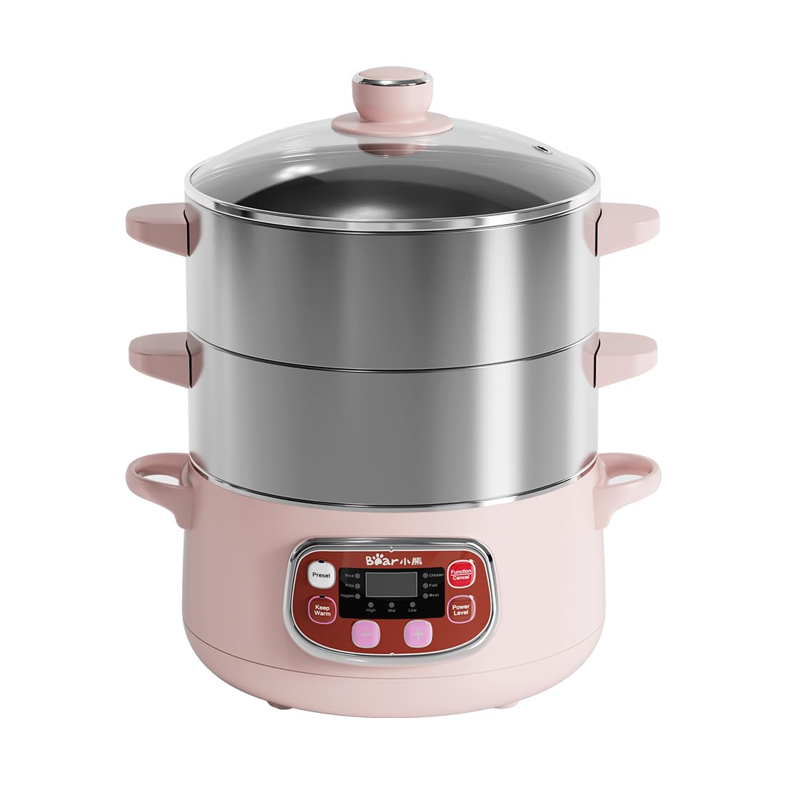 Bear Electric Multifunctional Food Steamer, One Touch Digital Steamer with Timer, Vegetable Steamer 2 Tiered Stackable Stainless Steel Baskets, Auto Shut-off & Anti-dry Protection, 1200W, 8.5Quart