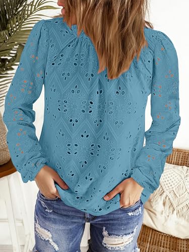 BETTE BOUTIK Womens Lace Tops 2025 Trendy Long Short Sleeve Eyelet Embroidered Dressy Casual Blouse Shirts4