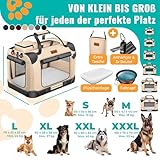 LOVPET® Transportbox Hund Katze Transporttasche XXL 92x64x64cm | Hunde-Tragetasche Faltbare Katzentasche | Haustier-Transportbox inkl. Hundenapf & Schultergurt | für Katzen & Hunde Beige
