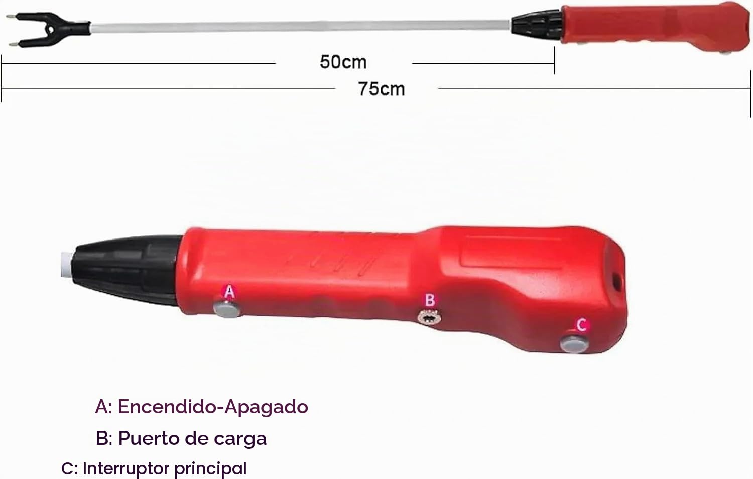 Defensa personal eléctrica recargable – palo de seguridad para ganado de 75 cm con luz LED y diseño 360°