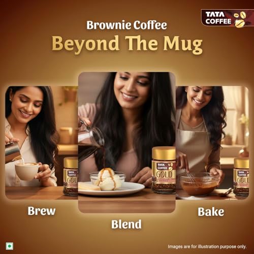 Image of Tata Coffee Gold Brownie Flavoured Instant Coffee, 25g, Premium Coffee Blend, Enjoy Hot or Cold, Perfect For Espresso, Latte, Cappuccino, Strong Taste & Rich Aroma