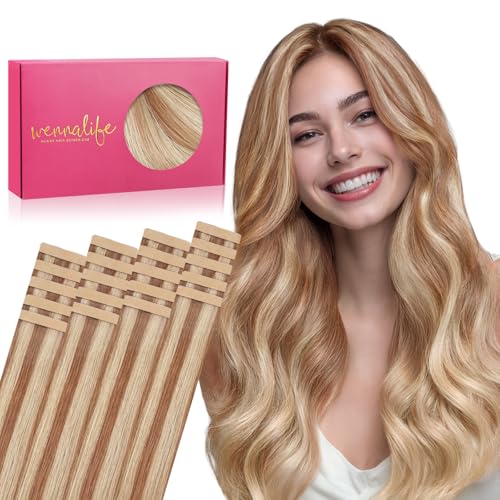 WENNALIFE Tape in Hair Extensions Human Hair, 20pcs 50g 20 inch Deep Chestnut Auburn Remy Hair Extensions for Women Tape Ins Straight Extensiones De Cabello Humano Skin Weft