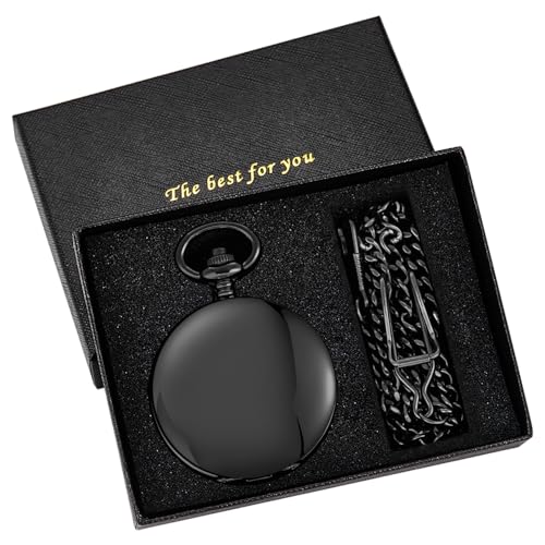 Image of Tiong Smooth Pocket Watches Quartz Arabic Numerals Men Pocket Watch with Chain&Box