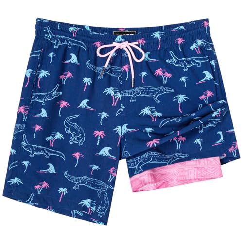 SURF CUZ Mens Swim Trunks with Compression Liner Swim Shorts 7" Swimming Trunks Stretch 7 Inch Swim Suits Quick Dry
