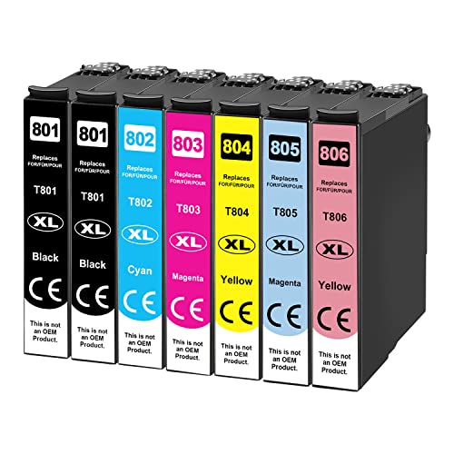 Tinnee T0807XL Cartuchos de Repuesto para Epson 80XL Epson T0801 T0802 T0803 T0804 T0805 T0806 Cartuchos de Tinta para Stylus Photo R265 R360 R285 RX585 Stylus PX700W PX710W PX800FW PX810 PX650 PX50